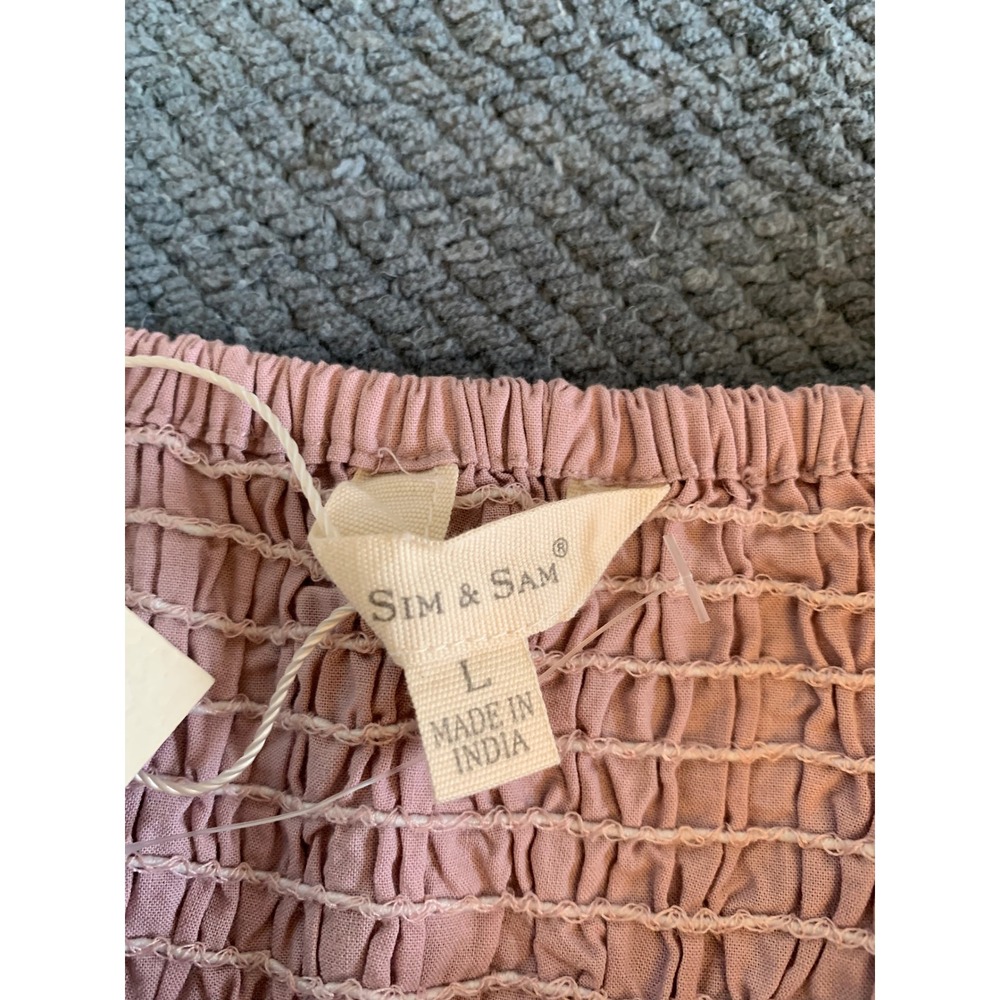 Sim & Sam Women Burnish Lilac Pleated Puff Sleeve Smocked Crop Top 52312BL L - Picture 6 of 9